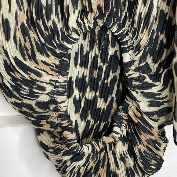 GANNI 36/4 Animal Print Georgette Blouse Oversized Pleated Flowy Puff Sleeve Top - Picture 4 of 11